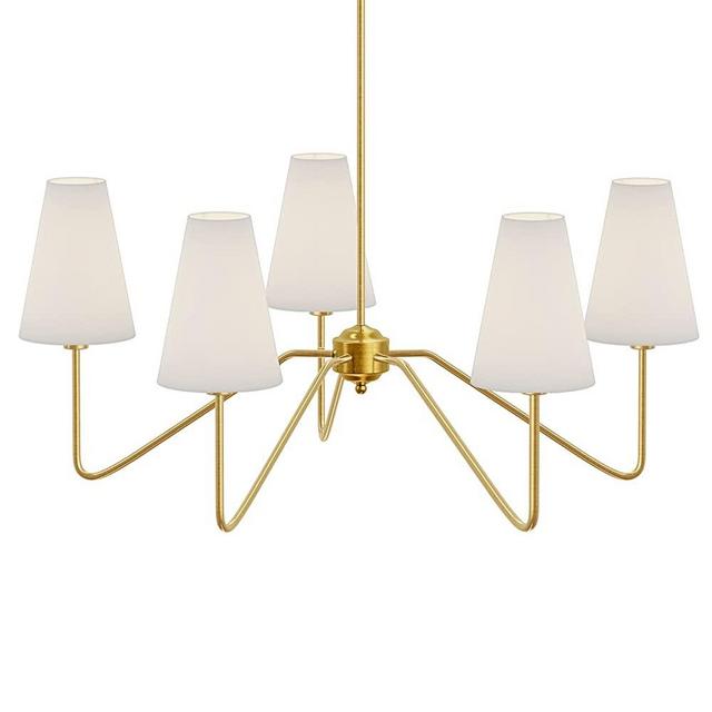 Electro bp;30"Dia 5-Arm Classic Chandeleirs Polished Gold with White Linen Shades,200W