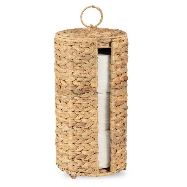 MINHKUST Wicker Toilet Paper Storage Stand with Lid - Rattan Toilet Paper Holder with Storage - Boho Woven Toilet Paper Basket for 3 Mega Rolls - Decorative Toilet Tissue Holder for Bathroom