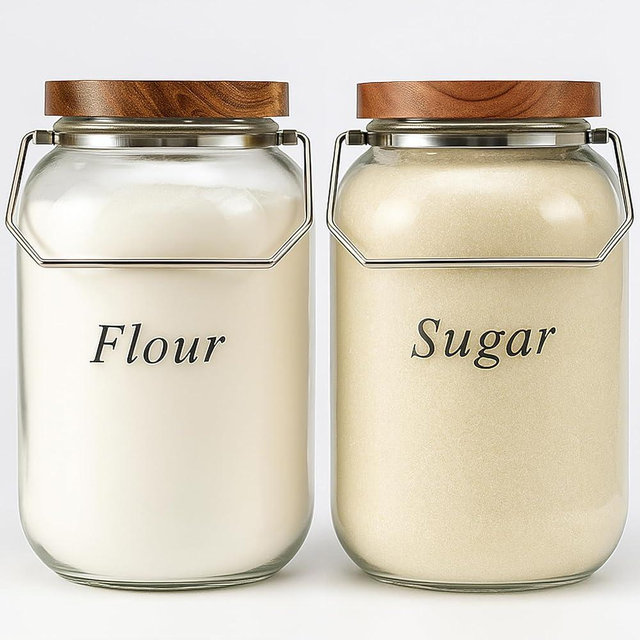 YoenKtss 2 Pack Glass Flour Sugar Storage Containers with Handle, 1 Gallon Glass Jars with Airtight Lid, Wide Mouth Large Mason Jars 128oz for Rice, Pasta, Oats, Coffee Storage