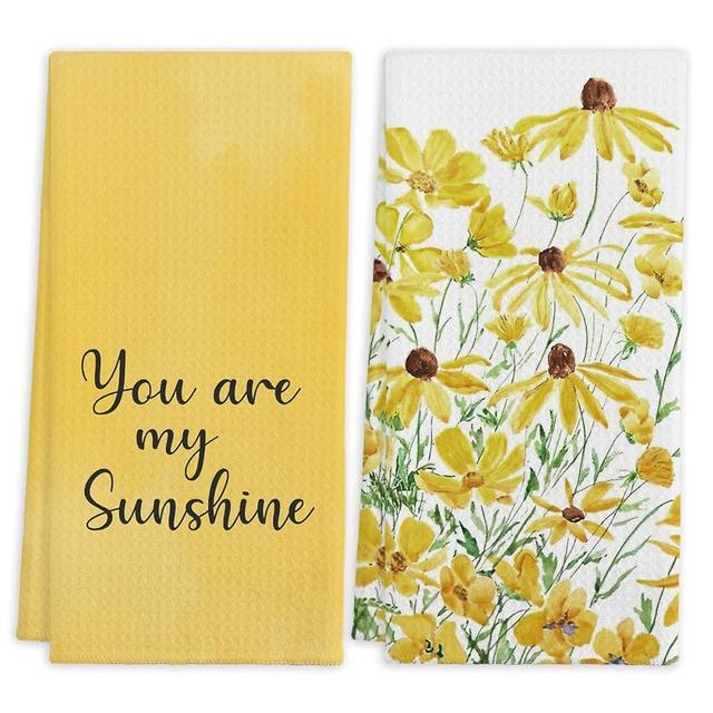 Spring Summer You Are My Sunshine Rustic Daisy Wildflowers Kitchen Tea Towels, 16 X 24 Inches Set of 2 Cotton Dish Towels Dishcloths, Dish Cloth Flour Sack Hand Towel for Farmhouse Kitchen Decor