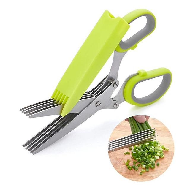 LHS Herb Scissors with 5 Multi Stainless Steel Blades and Safe Cover Kitchen Gadgets Cutter, Kitchen Chopping Shear, Mincer, Sharp Dishwasher Safe Kitchen Gadget, Culinary Cutter