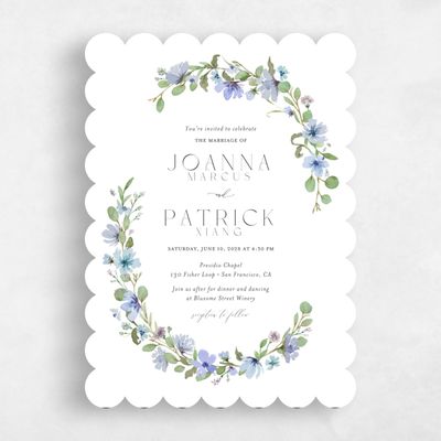 Blue Scalloped Wedding Invitation - Liana Portrait
