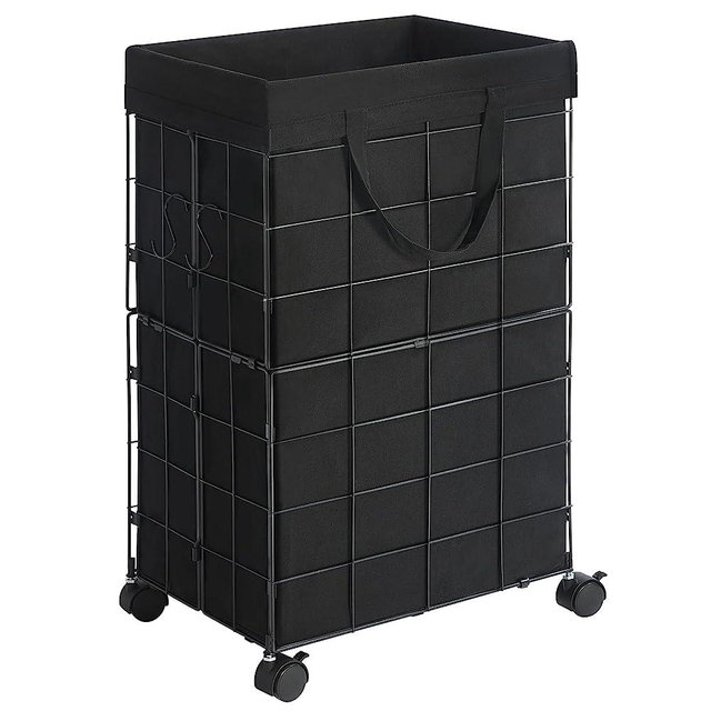 ELYKEN Rolling Laundry Hamper with Wheels, Durable Metal Wire Frame with Removable 70L/18.8Gal Capacity Inner Bag, Heavy Duty Laundry Basket with Machine Washable Liner Bag for Bathroom Bedroom, Black