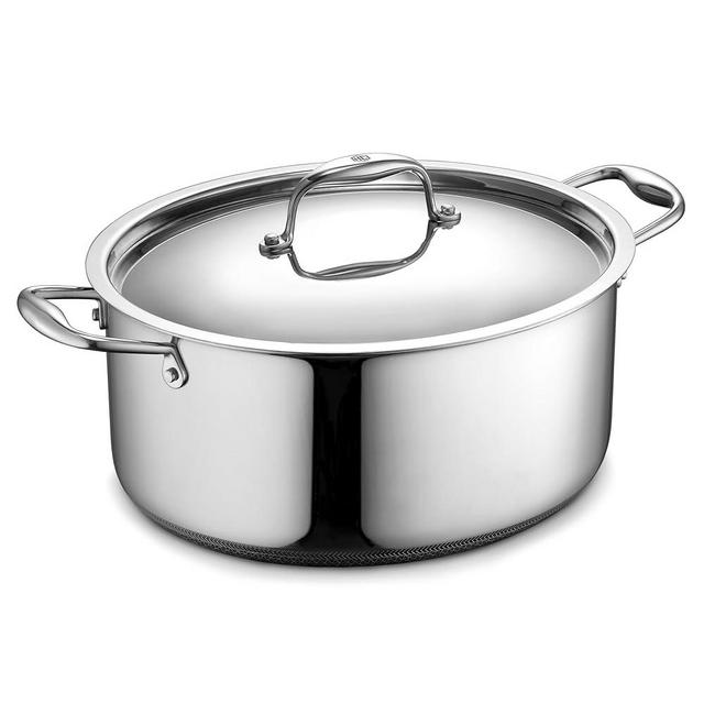 HexClad Hybrid Nonstick 6.5-Quart Oval Dutch Oven with Stainless Steel Lid, Stay-Cool Handles, Dishwasher-Friendly, Oven-Safe Up to 900°F, Induction Ready, Compatible with All Cooktops