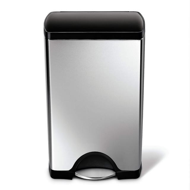 simplehuman 38 Liter / 10 Gallon Rectangular Kitchen Step, Brushed Stainless Steel with Plastic Lid trash can