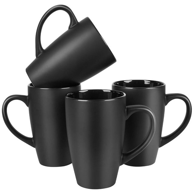 BYCNZB 20oz Extra Large Ceramic Tall Coffee Mugs Set for Coffee Tea Hot Cocoa set of 4 Dishwasher & Microwave Safe (Matte black)