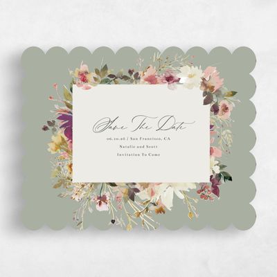 Green Scalloped Wedding Save the Date - Ciliegio Landscape