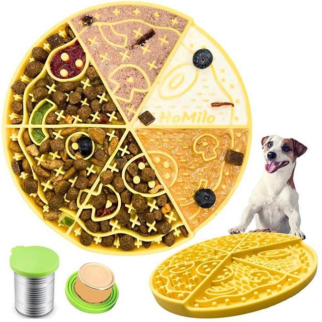 Slow Feeder for Dogs & Cats, HoMilo Pizza Style, Silicone Bowl & Lick Mat, Slowdown Bowl with Wet Food & Dry Food, Treats, Slow Eating, Stop Gulping, for Dog Boredom Reducer, Dishwasher Safe.
