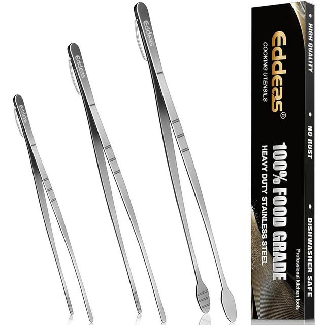 Eddeas Kitchen Tweezers Tongs, Cooking Tweezers Stainless Steel - 3 Size 12'' 10'' & 8 inch Ideal for Meat, pasta, plating and pinching delicate small pieces of food, Set of 3