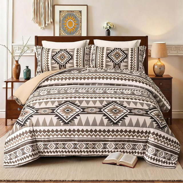 Tyrot Brown King Size Comforter Set – 3 Piece Boho Aztec Western Bedding Sets, Soft Lightweight Comforter for All Seasons, Southwestern Style, 1 Comforter & 2 Pillow Shams