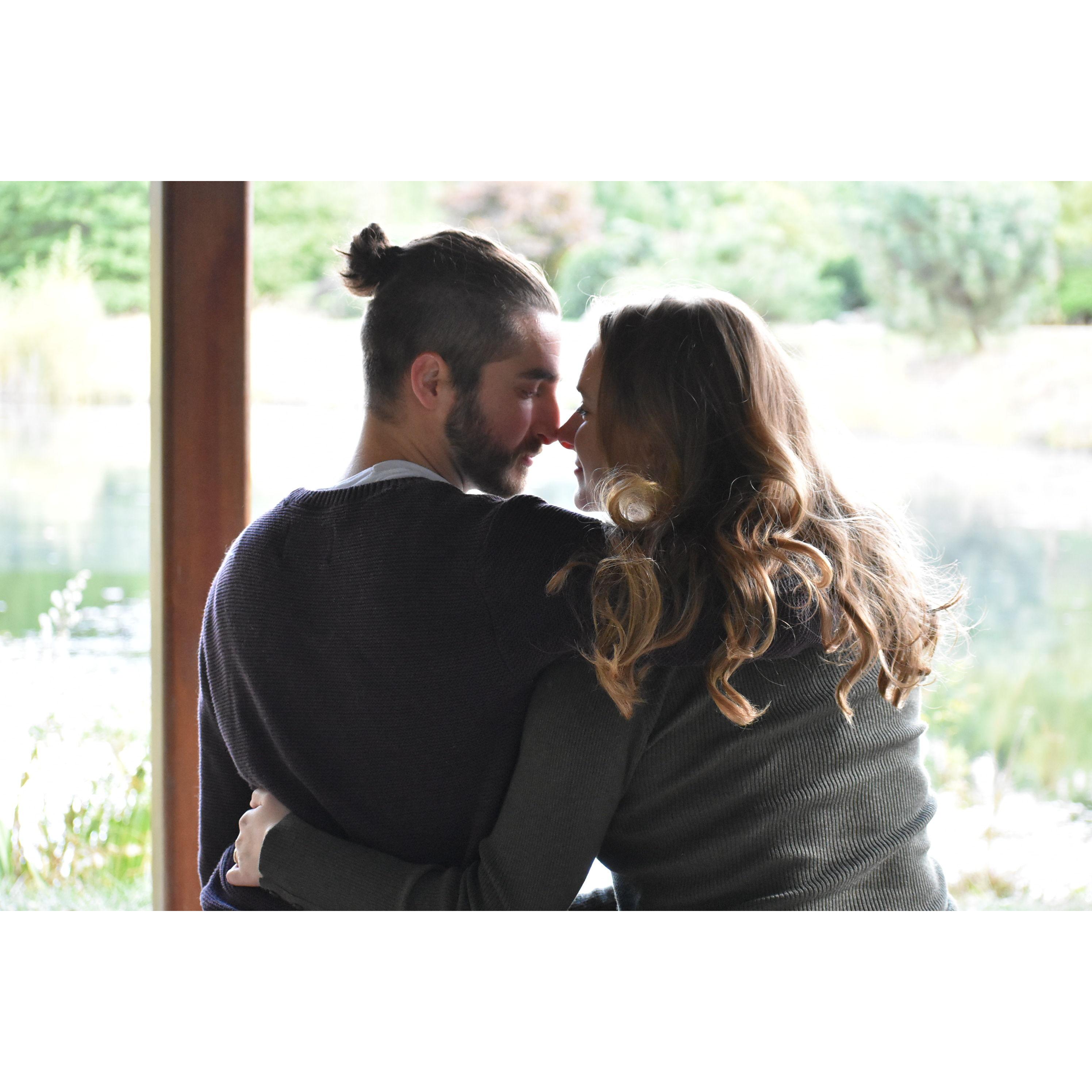 NICK OFFERMAN MADE THIS ARBOR. WE ARE SITTING ON A BENCH MADE BY RON SWANSON.