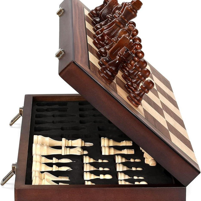 Rinten Magnetic 15" Wooden Chess Set, Portable Travel Folding Chess Board Sets Strategy Game for Adults & Kids for Chess Lovers, Beginners