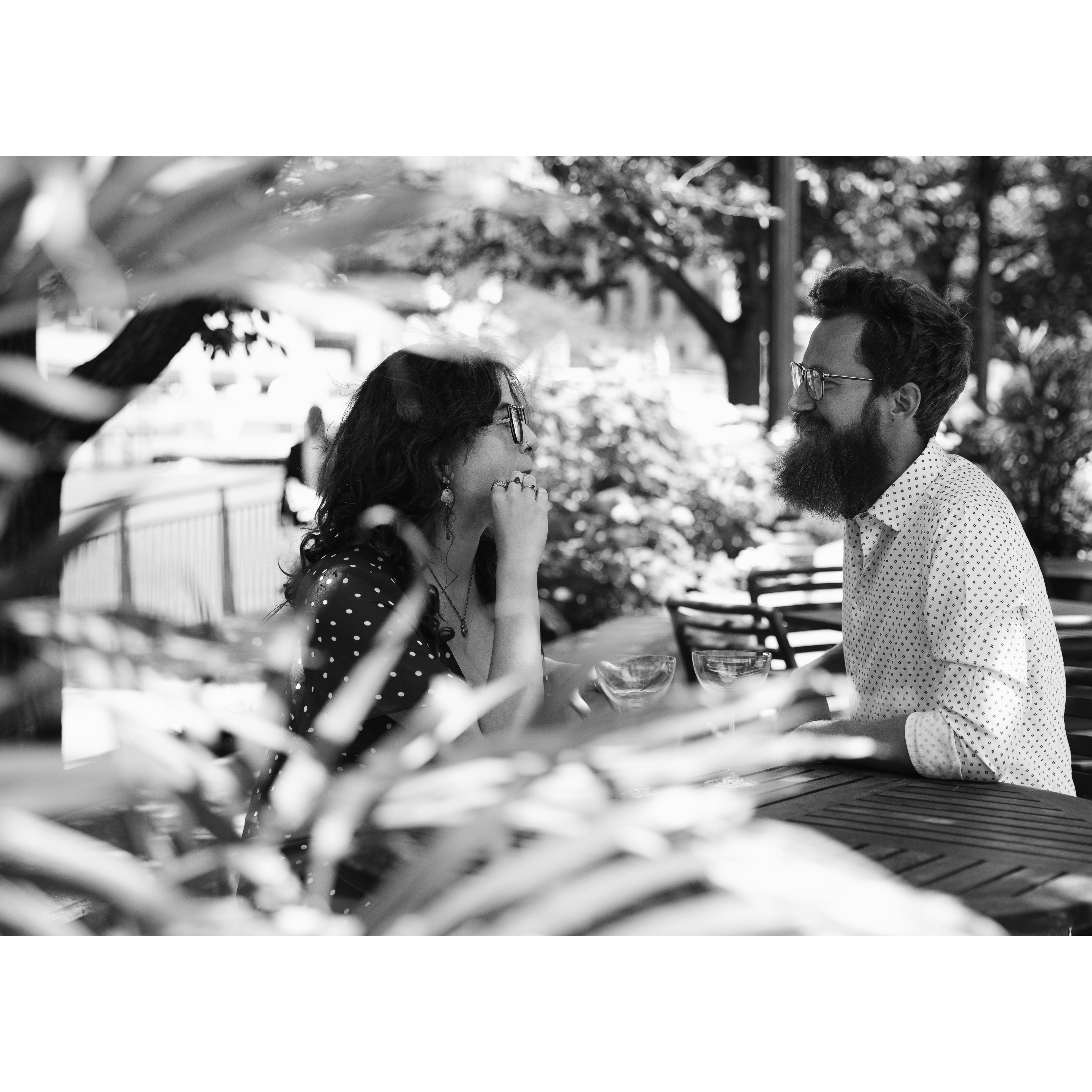 Chatting on the river walk.