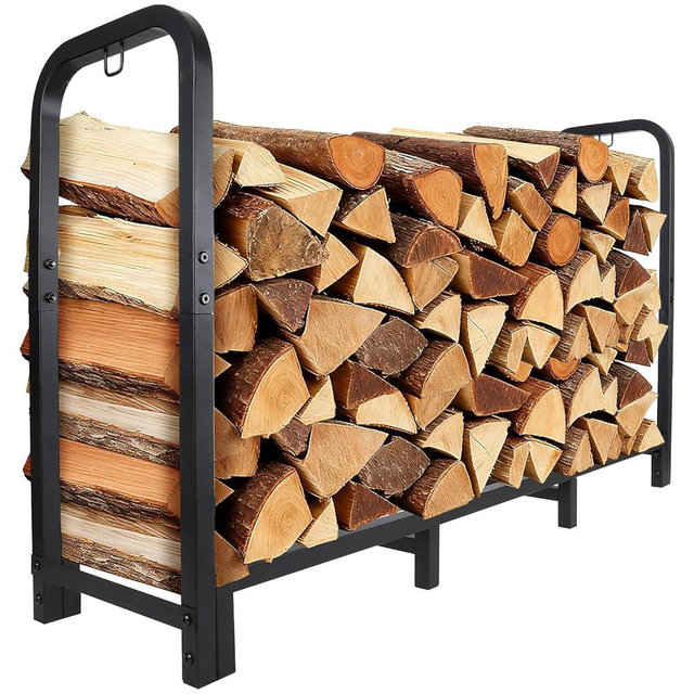 Luoieo Heavy Duty Firewood Rack 4 FT, Outdoor Wrought Iron Log Holder Storage, Holds 1/4 Cord Face Cord Wood, for Patio Fireplace Accessories
