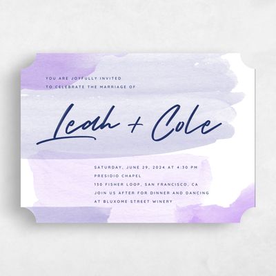 Purple Ticket Wedding Invitation - Bailey Landscape
