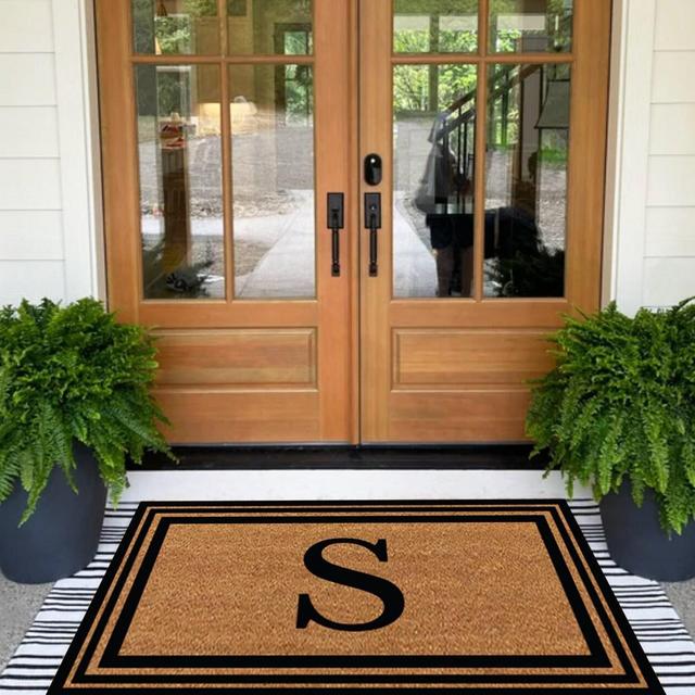 Monogrammed Coir Border Door Mat,Monogram Border Personalized Doormat,Personalized Doormat,Black Border doormat,Flocked Personalized Doormat