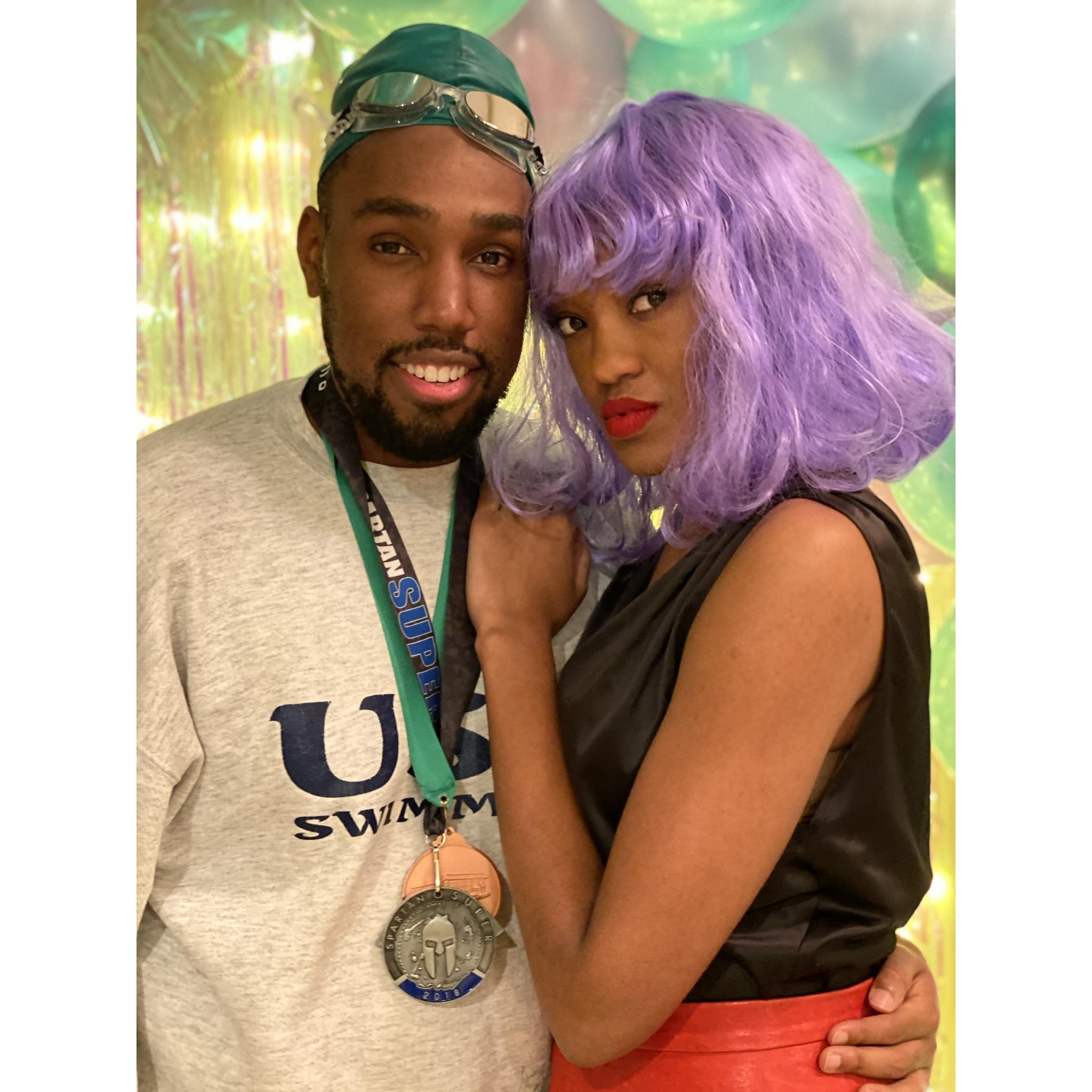 Costume Birthday Party - Ryan dressed as the Olympic swimmer Ryan Lochte, and Paris was a character from the anime, Kakegurui