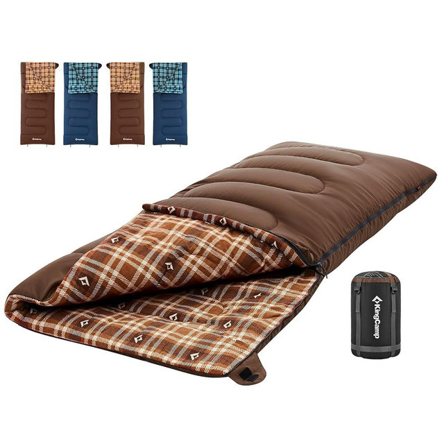 KingCamp Cotton Flannel Sleeping Bag, Big and Tall Sleeping Bags for Adults Cold Weather, Zip Together for 2P Sleeping Bag for 4 Season, Lightweight, Water Resistant for Family Camping Backpacking