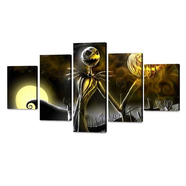 Yatsen Bridge 5 Pieces Hallowmas Jack Skellington Framed Wall Art Nightmare Before Christmas Canvas Painting HD Print Pictures for Christmas Living Room Home Decor Ready to Hang - 60" W x 32" H