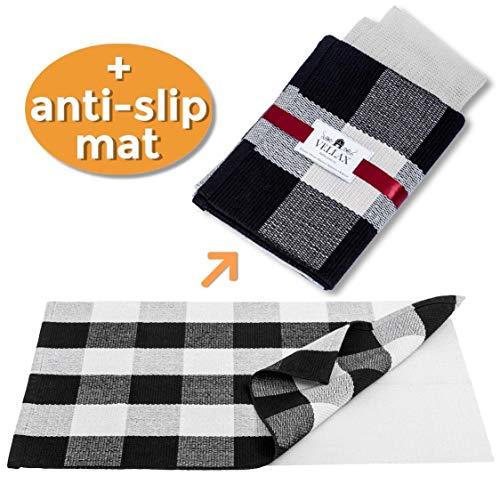 [Upgraded] Black and White Buffalo Plaid Rug Outdoor/Indoor - 24x36 + Anti-Slip Mat, Washable Buffalo Check Door Mat, Small Cotton Welcome Entry Checkered Doormat/Carpet, Porch Decor Kitchen Rugs/Mats