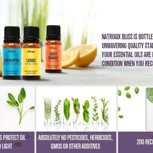 Natrogix Bliss Essential Oils - Top 9 Therapeutic Grade 100% Pure Essential Oil Set (Tea Tree, Lavender, Eucalyptus, Frankincense, Lemongrass, Lemon, Rosemary, Orange,...