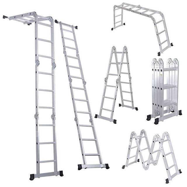 LUISLADDERS Folding Ladder Multi-Purpose Aluminium Extension 7 in 1 Step Heavy Duty Combination EN 131 Standard (12.5 Feet)