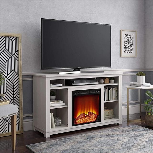 Ameriwood Home Edgewood Fireplace 55", Ivory Pine TV Stand,