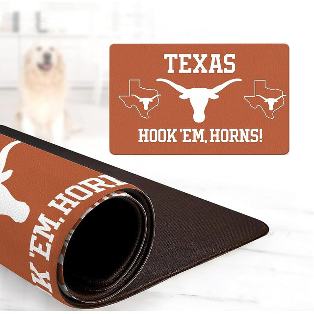 Texas Longhorns Officially Licensed Food and Water Mat for Dogs and Cats | 18" x 29" | Non-Slip | Water-Proof