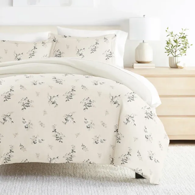 Floral 3PC Duvet Cover Set - All Season Bedding, Zippered Closure, Soft & Breathable - Becky Cameron, Delicate Floral Ivory, Twin/Twin Extra Long