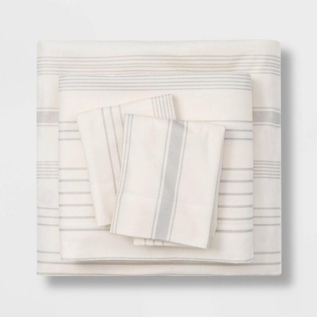 King Printed Pattern Fall Flannel Sheet Set Gray Stripe - Threshold™