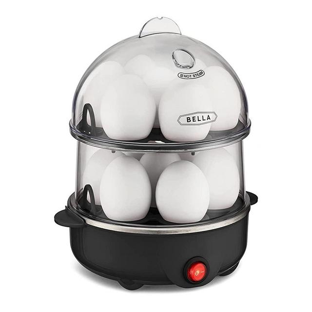 BELLA 17287 Double Cooker, Rapid Boiler, Poacher Maker Make up to 14 Large Boiled Eggs, Poaching and Omelete Tray included, Stack, Black