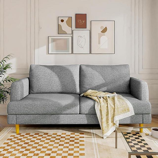 Loveseat Sofa Couch for Living Room with USB Type C Ports – Light Gray Upholstered 70" Small Couches for Bedroom, Office or Apartment–Modern 2-Seater Deep Seating with Soft Cushions & Sturdy Frame