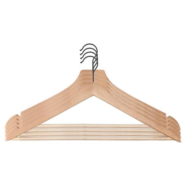 Squared Away™ Wood Suit Hangers in Blonde with Pant Hanging Bar and Black Hook (Set of 4)