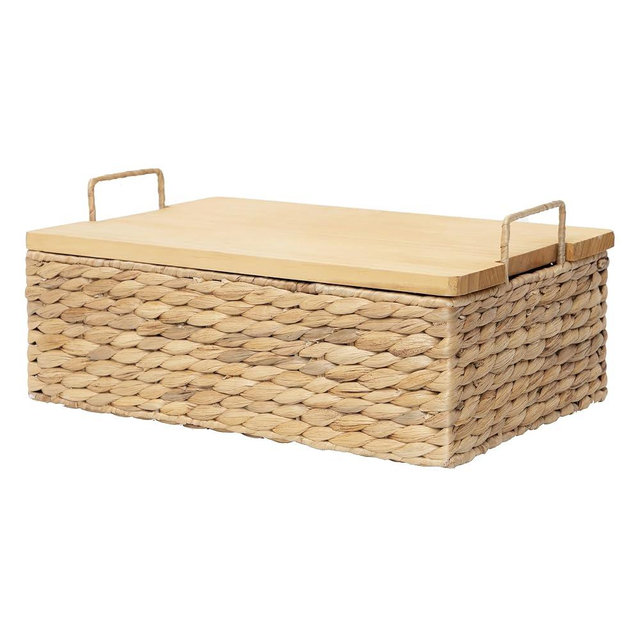 Handmade Water Hyacinth Woven Storage Basket with Lid, Multi - Functional Wicker Organizing Baskets (Small)