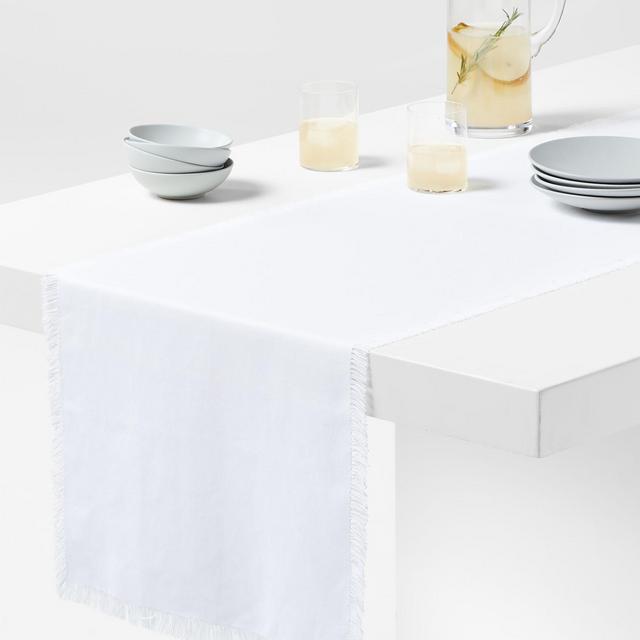 Craft Crisp White Organic Cotton Fringe Table Runner