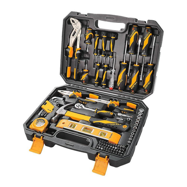 TOLSEN 89-Piece Tool Set Household Tool Kit, Hammer Screwdrivers Set, Tool Kit with Drill Bits, Socket Wrench Set, Hex Key Set, Tape Measure, with Plastic Toolbox Storage Case