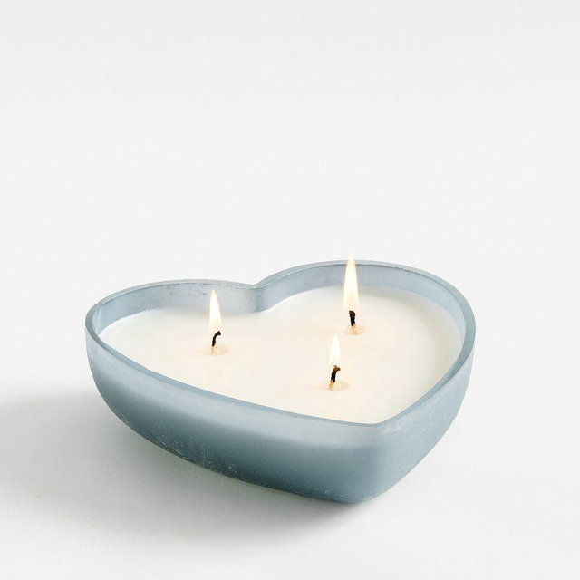 Frosted Glass Heart Candle, Chambray Blue, Small (13.5Oz/385G)
