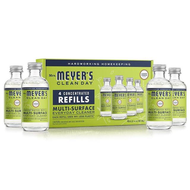 MRS. MEYER'S CLEAN DAY Multi-Surface Everyday Cleaner Concentrated Refills, 4 Concentrated Refills (2 Fl. Oz. each), Eco Friendly, Lemon Verbena Scent, Makes 64 Fl. Oz. Total