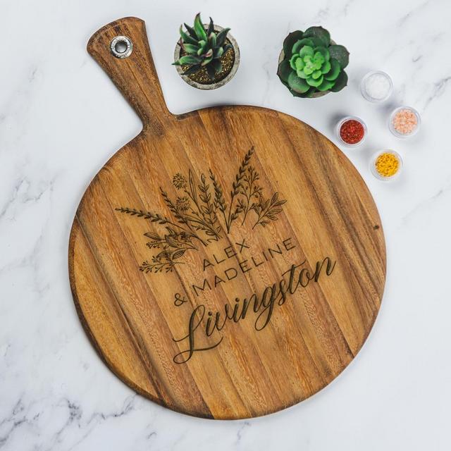 Personalized Charcuterie Board for Couples - Custom Wedding Gift, Engraved Round Cheese Board, Design: L8