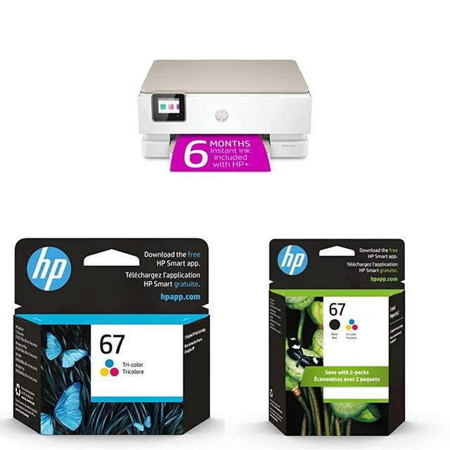 HP Envy Inspire 7255e Wireless Color All-in-One Printer & 67 Tri-Color Ink Cartridge | 3YM55AN & 67 Black/Tri-Color Ink Cartridges | 3YP29AN