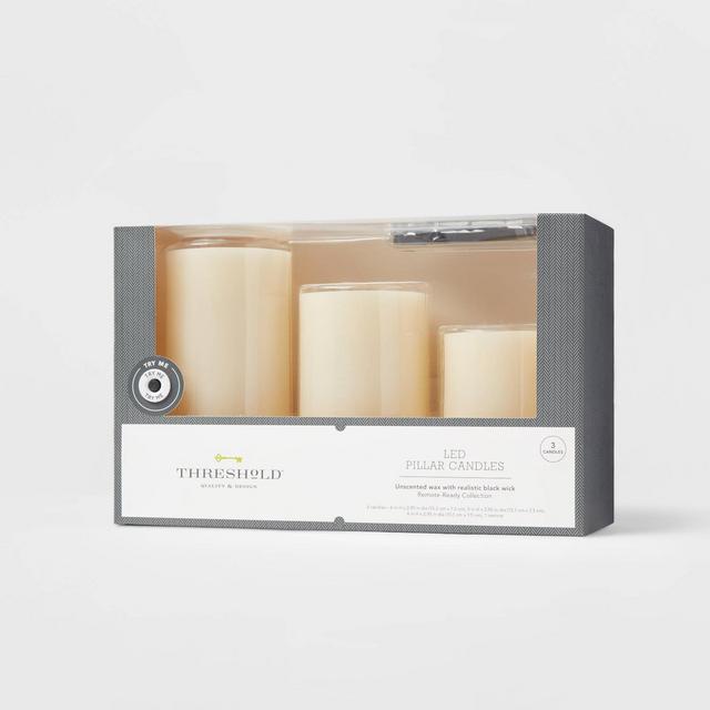3pk 6" x 3" LED Flameless Black Wick Candle Cream - Threshold™