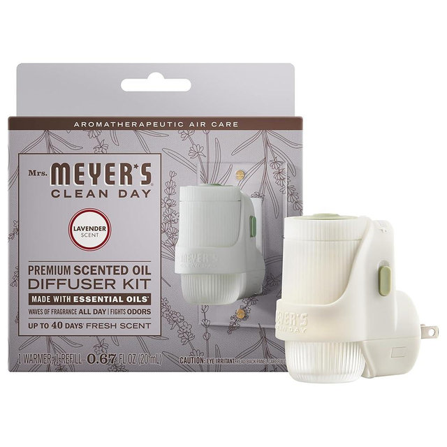 MRS. MEYER'S CLEAN DAY Premium Scented Oil Diffuser Kit, Lavender, 1 warmer and .67 fl oz refill