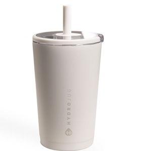 Linen HydroJug Everyday Tumbler 14 oz – Ceramic-Lined Insulated Tumbler with Straw and Soft-Touch Lid, Reusable Travel Cup