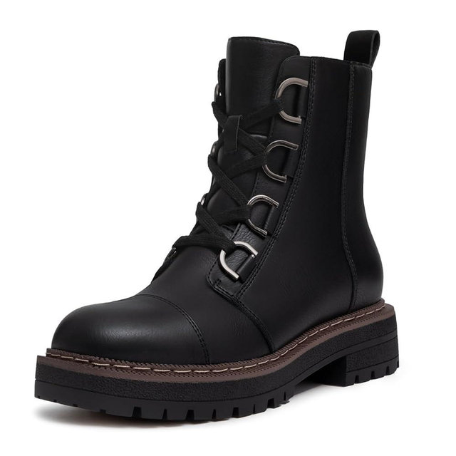 Athlefit Women's Lace-Up Combat Boots Platform Chunky Low Heel Lug Sole Ankle Booties