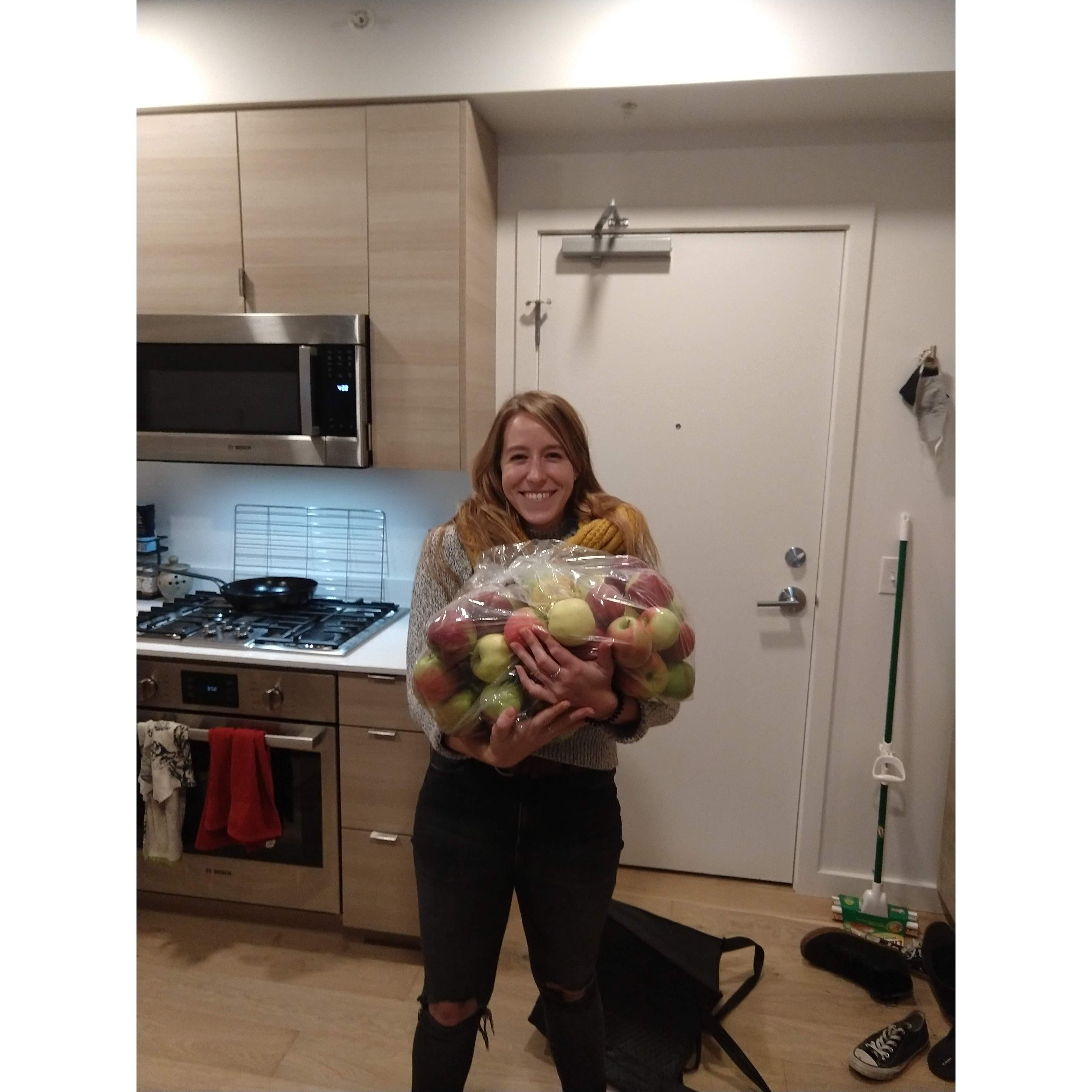 Our first year in Portland, picking all the apples.