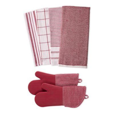 Artisanal Kitchen Supply® 4-Piece Dual Purpose Kitchen Towel and Oven Mitt Set in Red