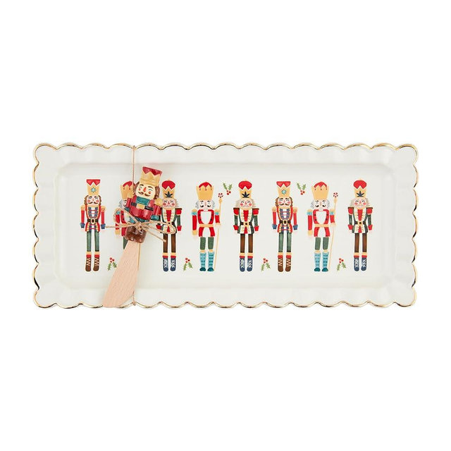 Mud Pie Nutcracker Hostess Set; tray 6" x 14" | napkin 5" x 5" | spreader 5"