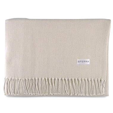 Sferra Celine Herringbone, 100% Cotton Throw Blanket - Taupe