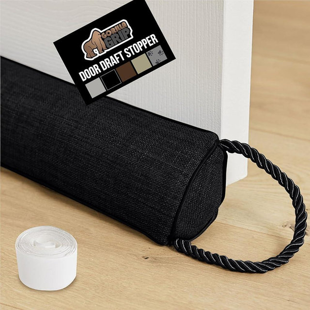 GORILLA GRIP Door Draft Stopper for Bottom of Doors, Sweep Weather Stripping Seal Noise, Cold Air Blocker, Soundproofing, Warm Air Sealer, Easy Install Gap Filler, Home Essentials, 38 Inch, Black
