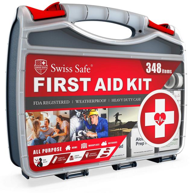 2-in-1 First Aid Kit (348-Piece) 'Double-Sided Hardcase' + BONUS 32-Piece Mini Kit: Perfect for Home Workplace Safety [50 Person Kit]